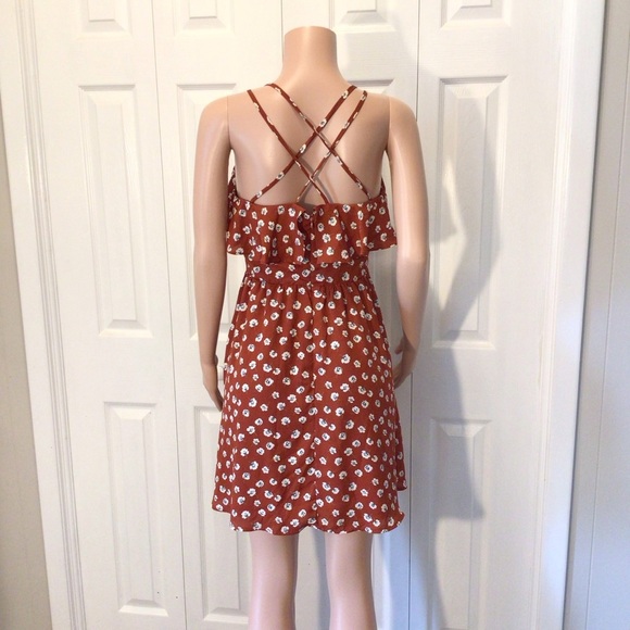 Xhilaration Rust Red Floral Ruffle Sleeveless Mini Dress Size Medium - Picture 5 of 8